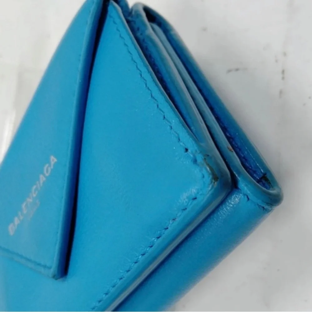 BALENCIAGA Rare Blue Azure Italian Leather Wallet - Picture 4 of 7